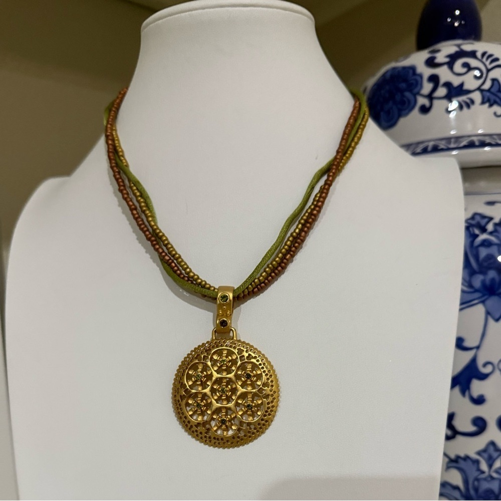 Premier Designs Gold Tone Faux Peridot Multi Strand Beaded Necklace